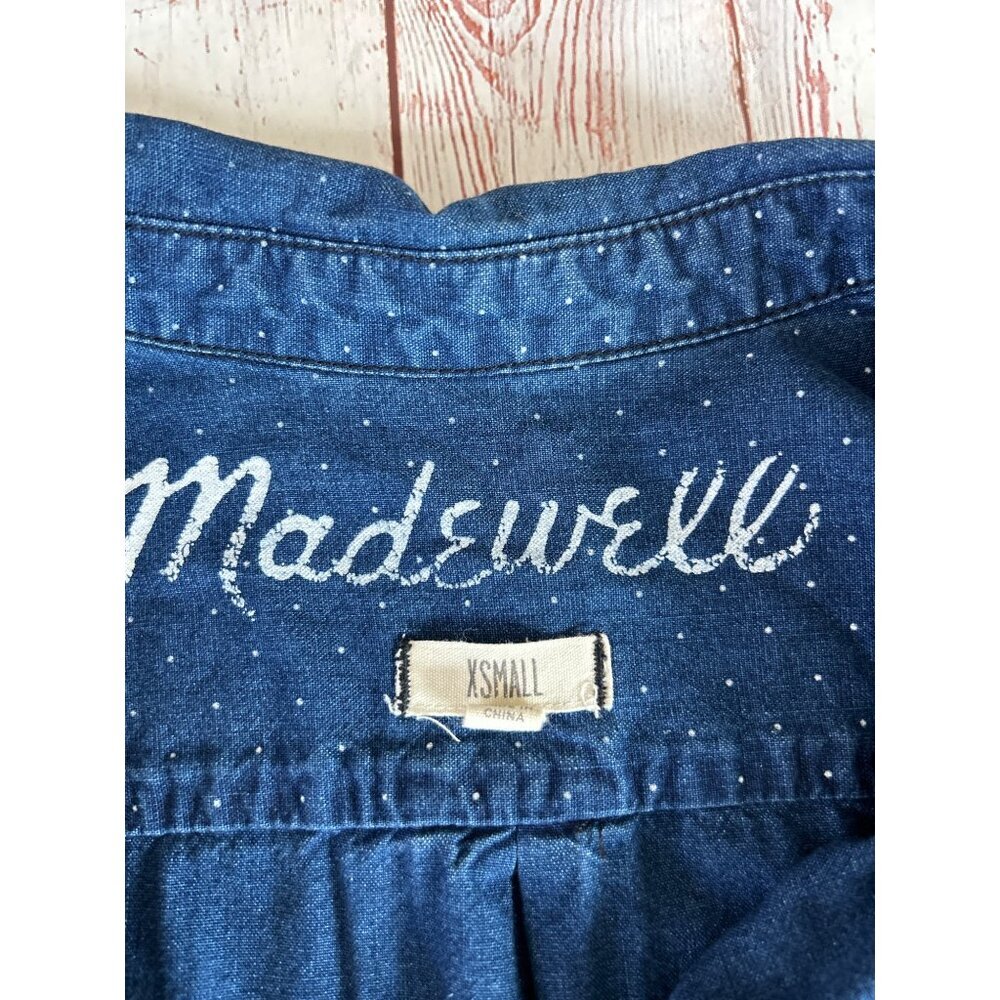 Madewell Navy Dotted Longsleeve Button Front Collared Shirt Size 2 - Picture 7 of 7